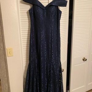 R&M Richards Navy Lace Maxi Dress